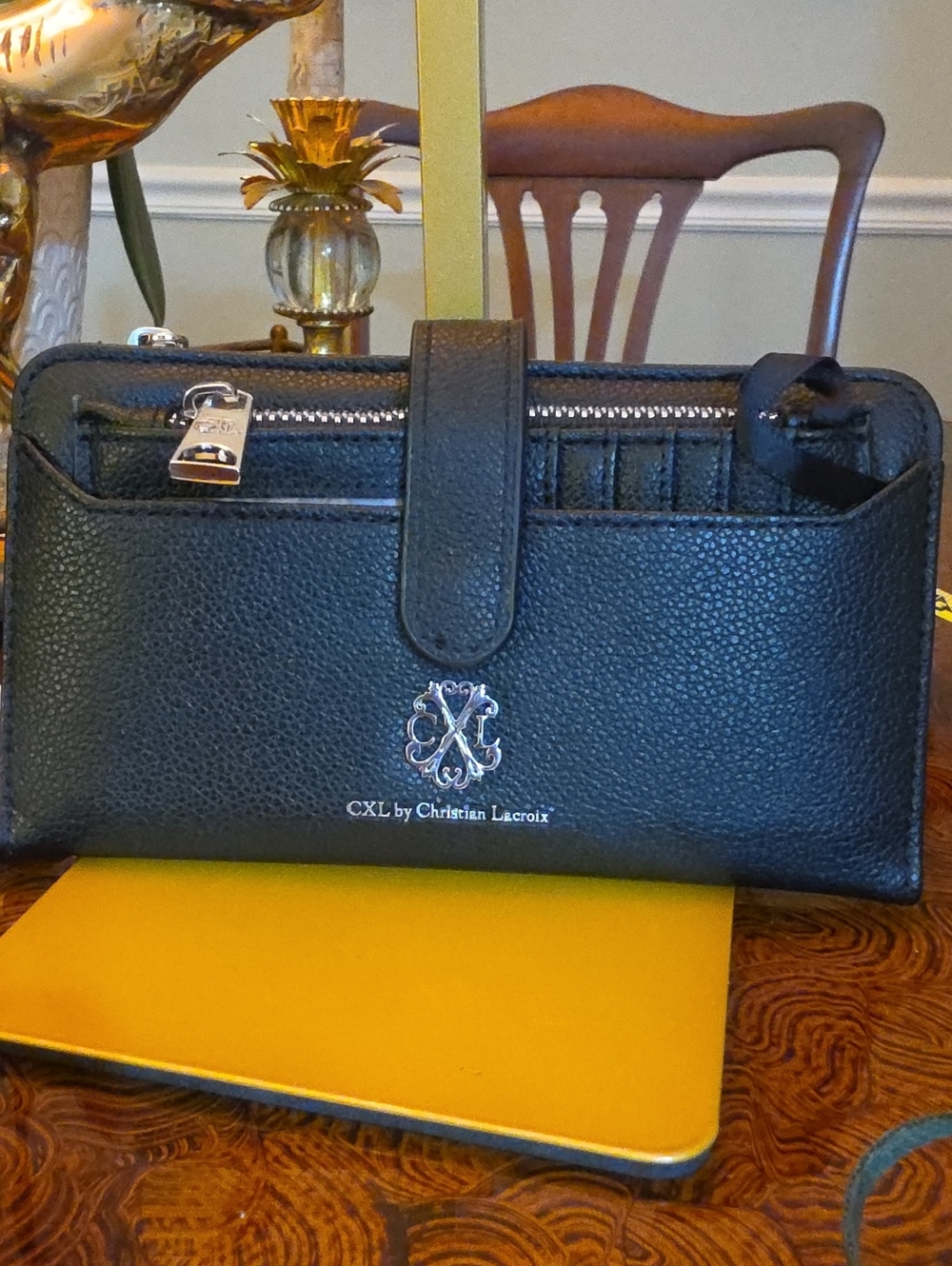 Christian Lacroix Black Pebbled Leather ID Fold & Zipper Wallet